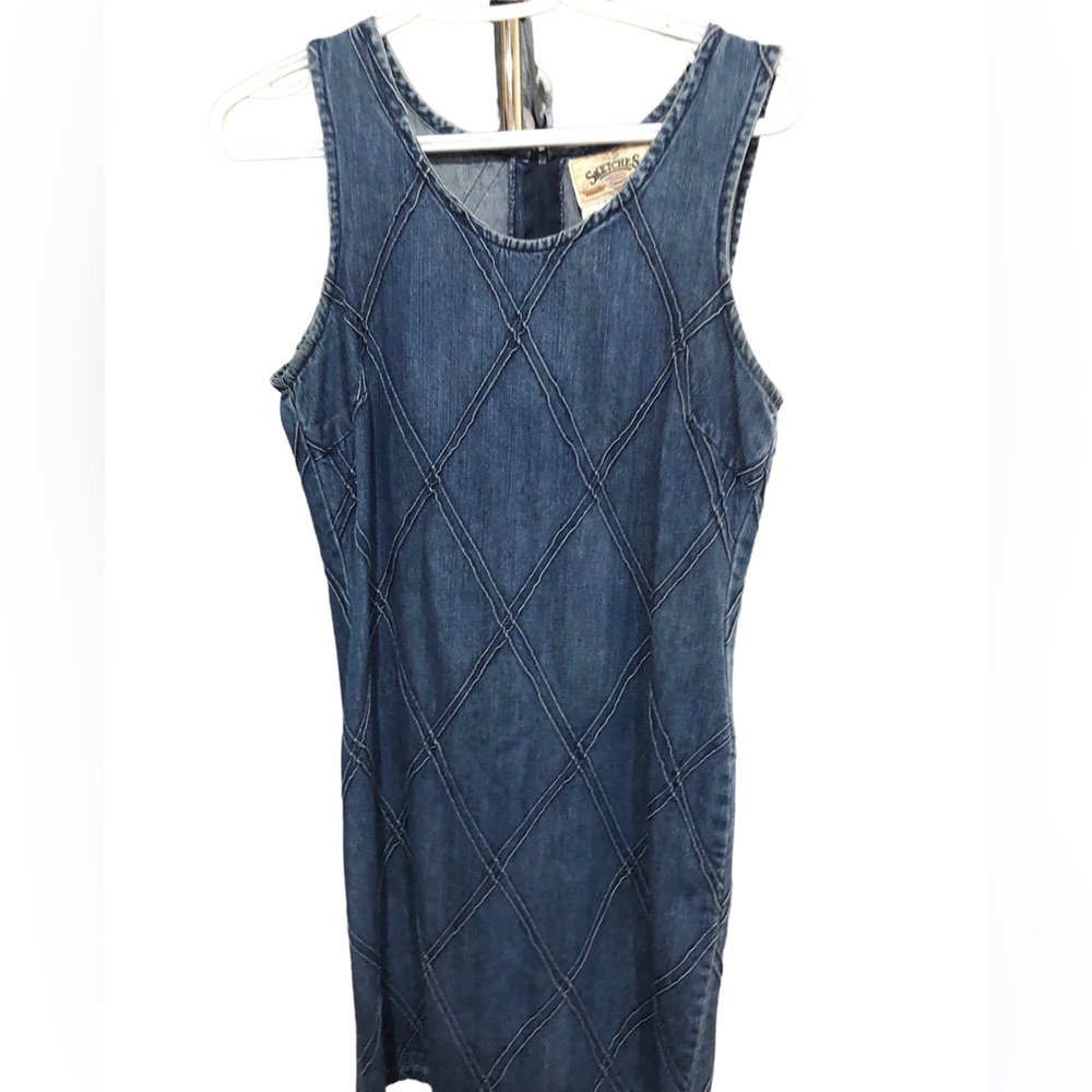 Vintage Sketchers Denim Dress Jumper Size 8 Argyle Texture Great piece!!